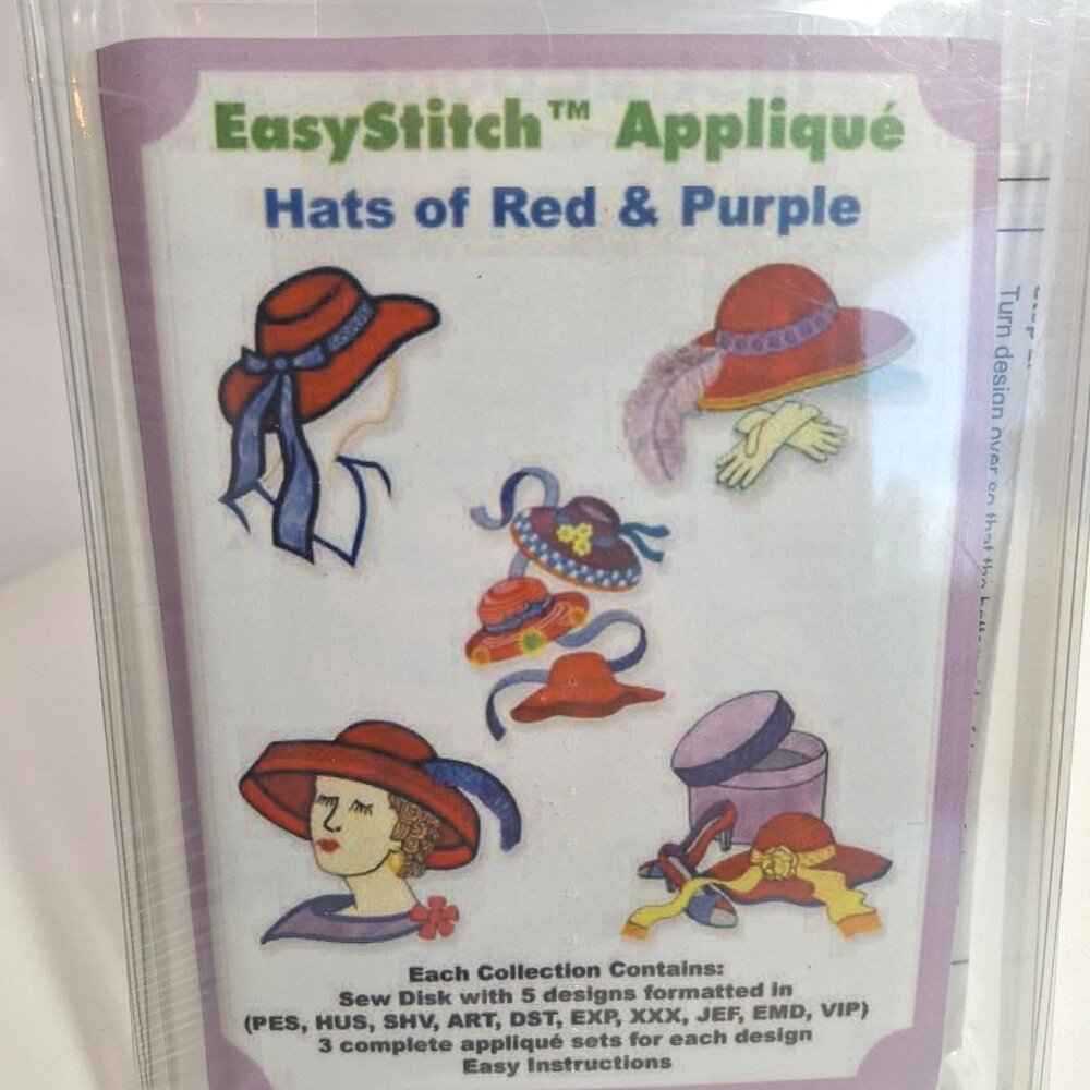 EasyStitch Applique Hats Of Red & Purple Collection Sew Disk 5x7 Embroidered Set - Picture 8 of 8